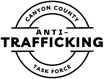 A green background with black lettering that says canyon county anti-trafficking task force.