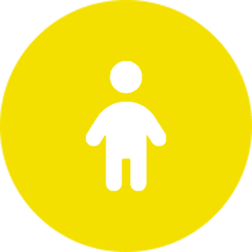 A yellow circle with an image of a person in the middle.